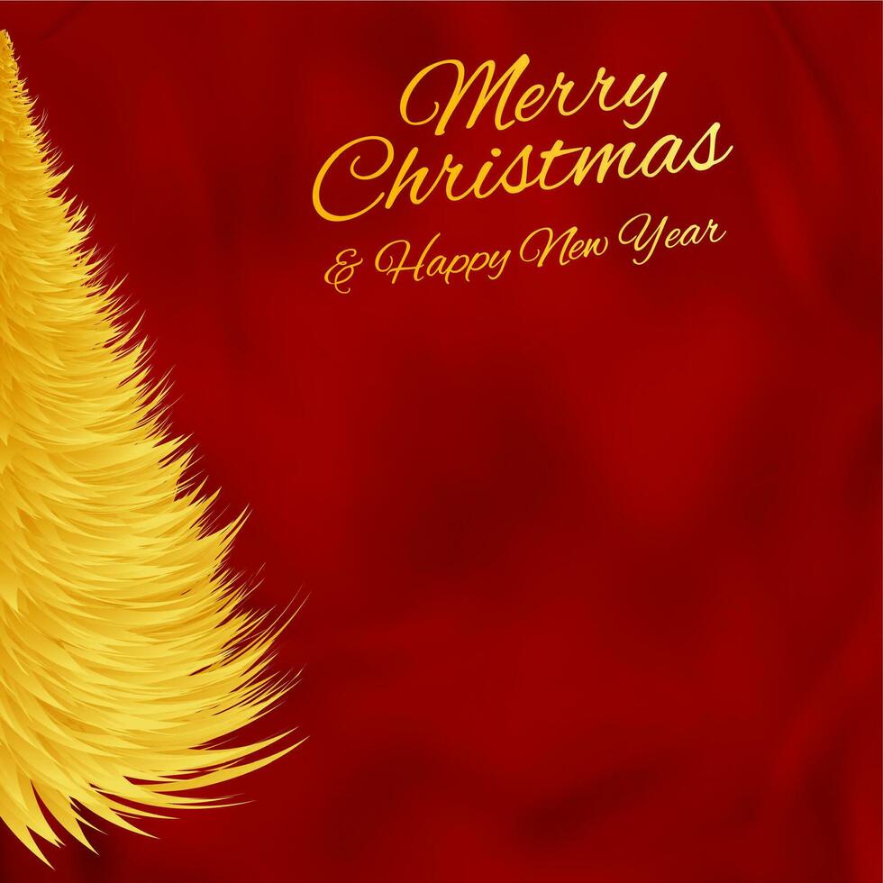 Gruß Weihnachten Karte mit Gold Weihnachten Baum auf rot Hintergrund. vektor