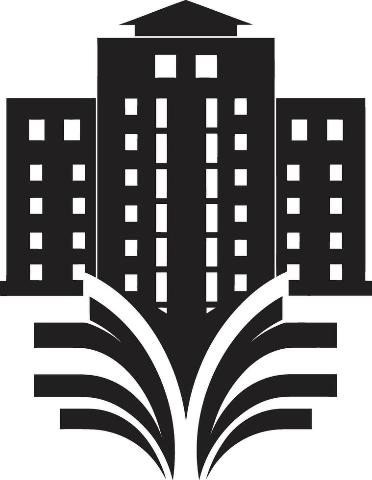 stadsbild skönhet svart lägenhet byggnad logotyp ikoniska urban bostad svart logotyp vektor