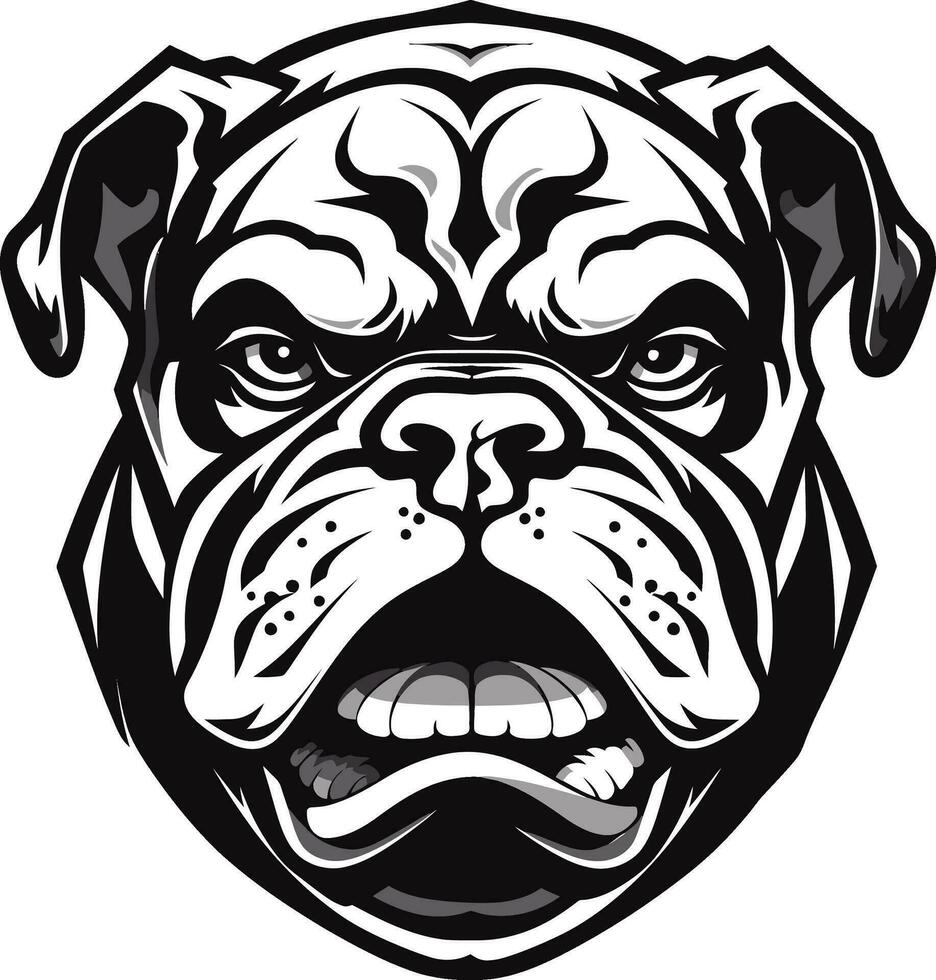 Bulldogge Majestät ikonisch Emblem im schwarz monochromatisch Leistung schwarz Bulldogge Vektor Symbol