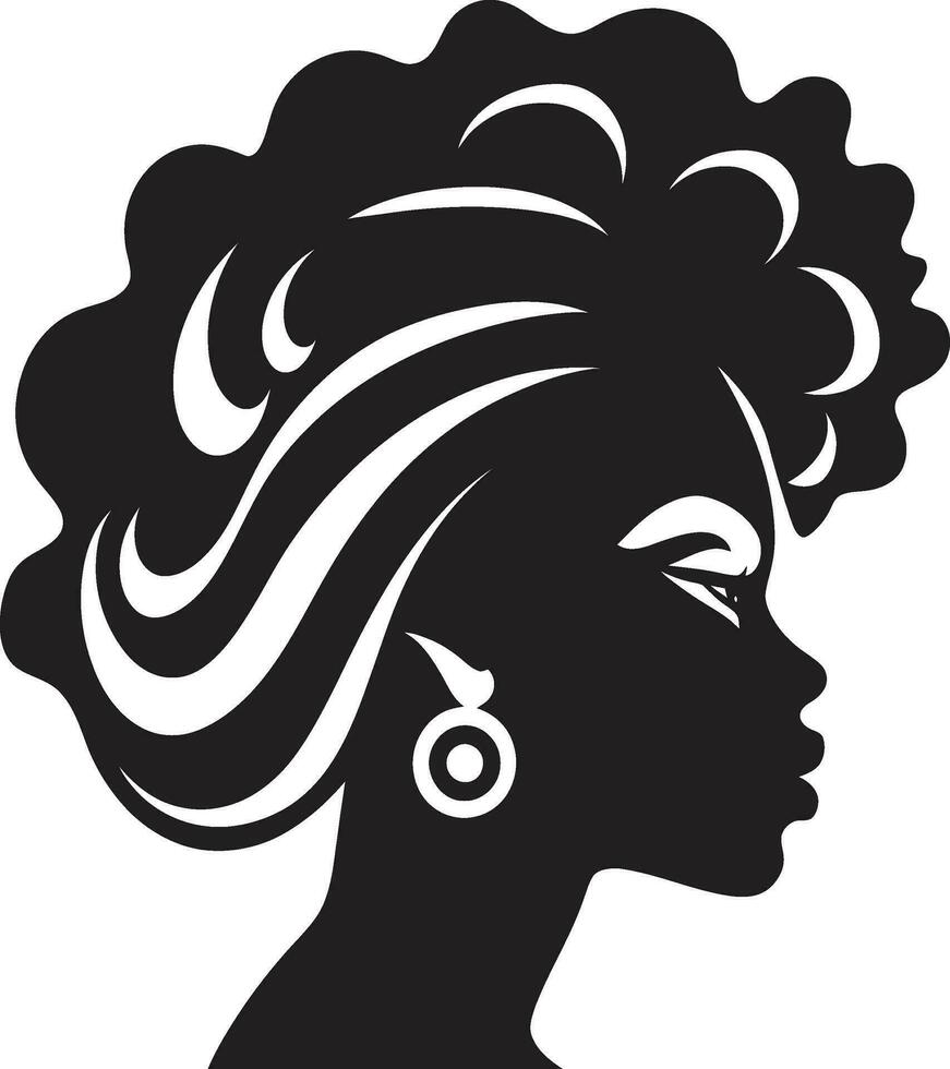bemyndigande genom lugn svart kvinna ansikte emblem i svartvit fängslande elegans vektor ikon av honor ansikte i svart svartvit