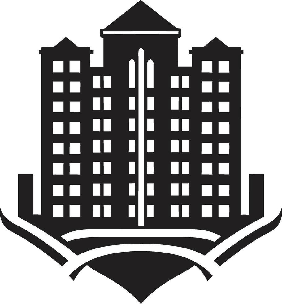 svart skyskrapa symbol lägenhet logotyp vektor artisteri lägenhet byggnad skönhet