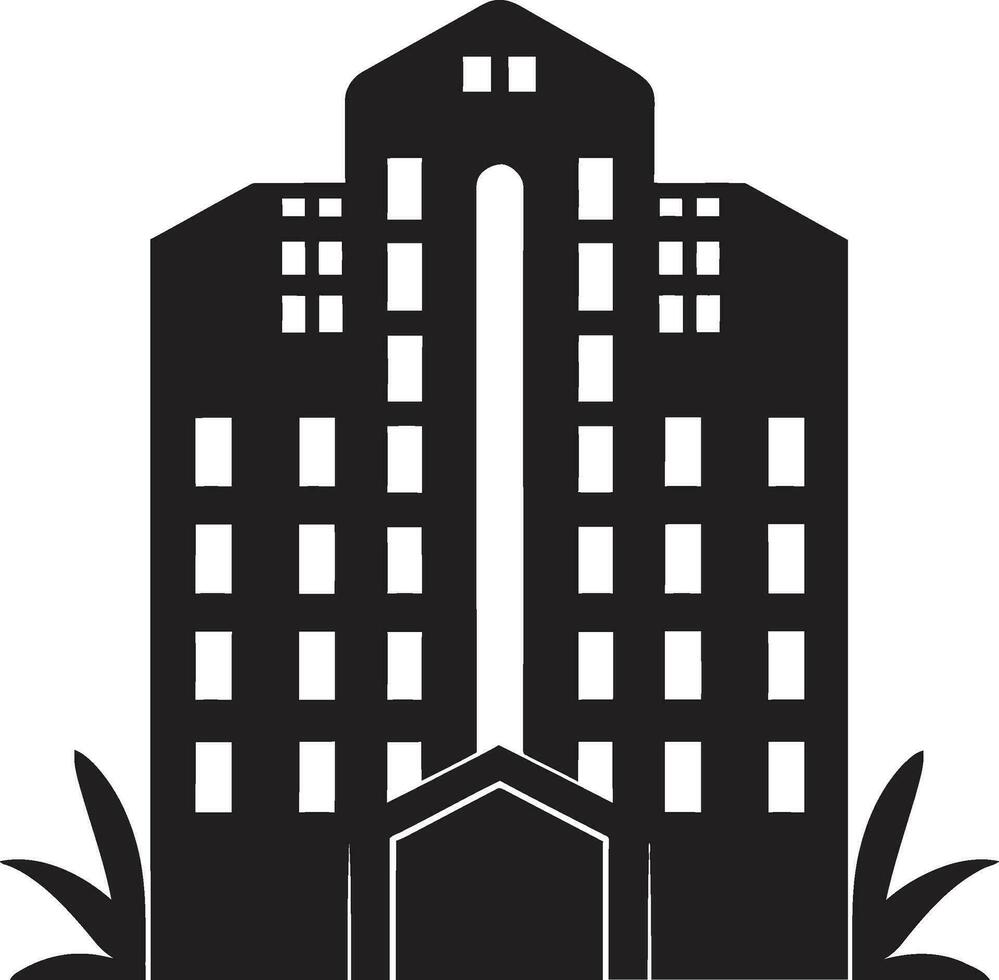 Vektor Kunst im schwarz ikonisch Gebäude Stadtbild Majestät Wohnung Gebäude Logo