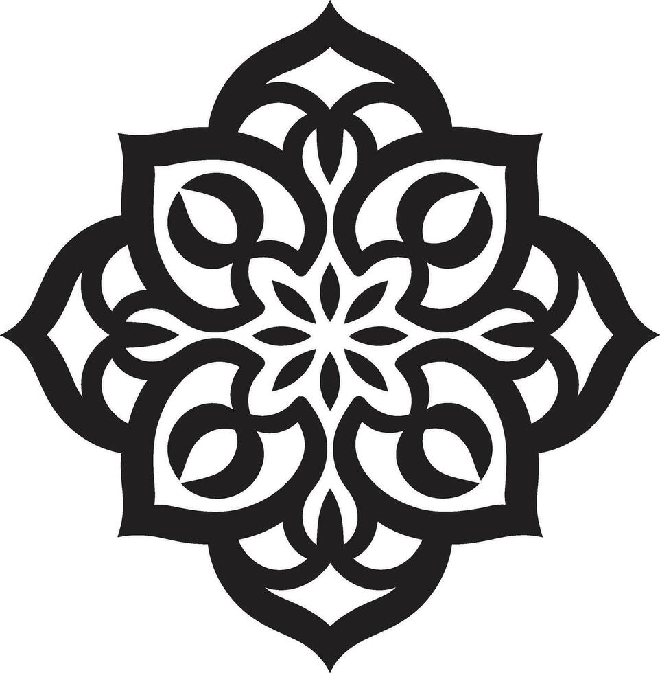 ikonisch Mitte östlichen Symmetrie schwarz Blumen- Logo Blumen- Verschmelzung neu definiert Arabisch Fliesen Symbol vektor