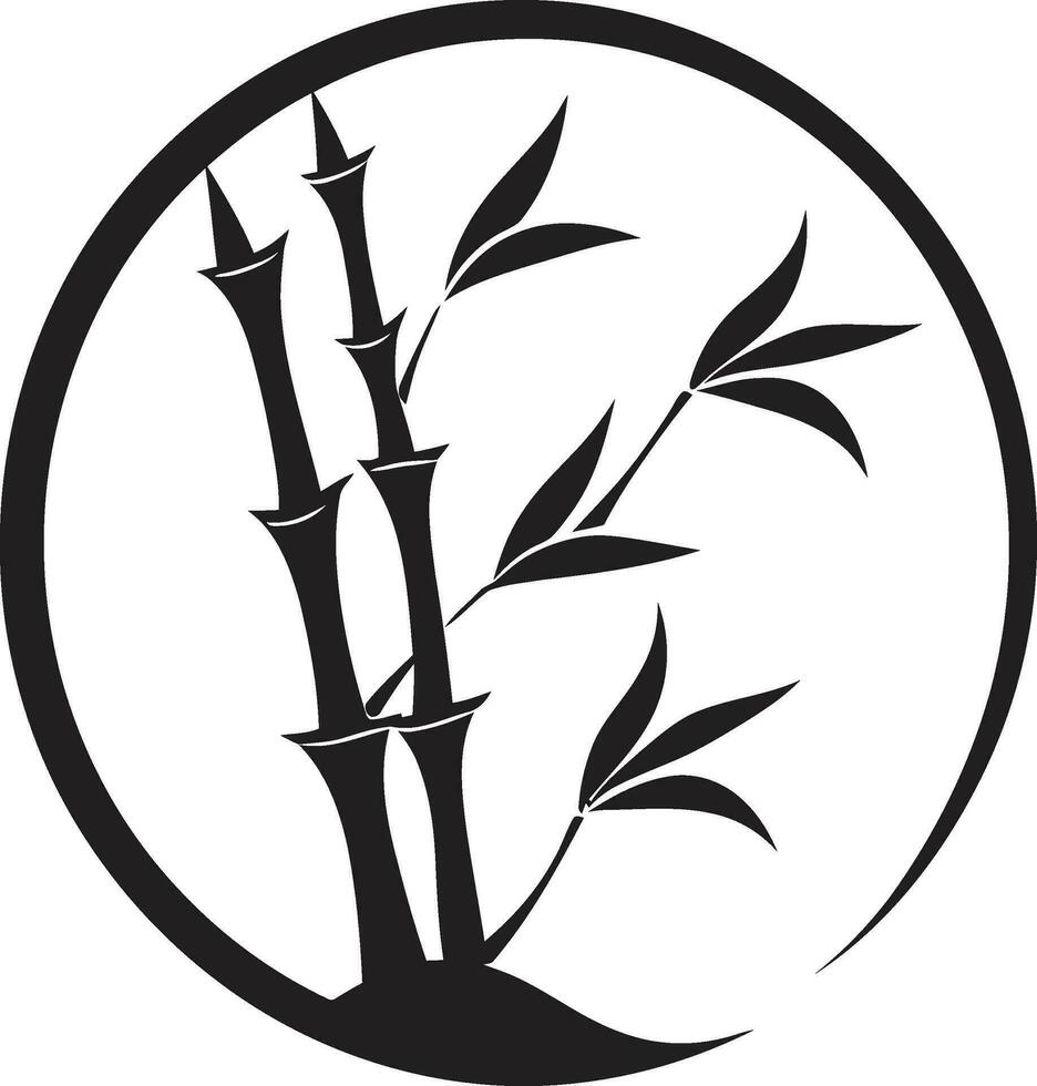 naturlig symmetri i svart bambu vektor emblem svart och grön harmoni ikoniska bambu logotyp