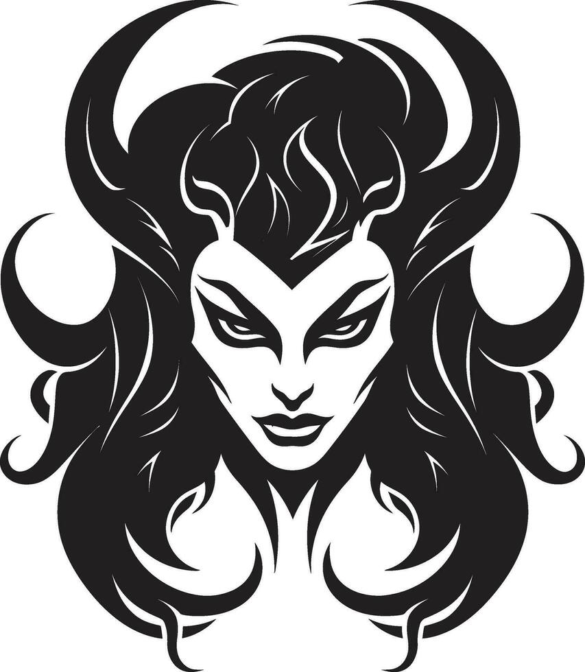 elegant Eruption schön weiblich Dämon Logo ikonisch Verführerin entfesselt schwarz Emblem Design vektor