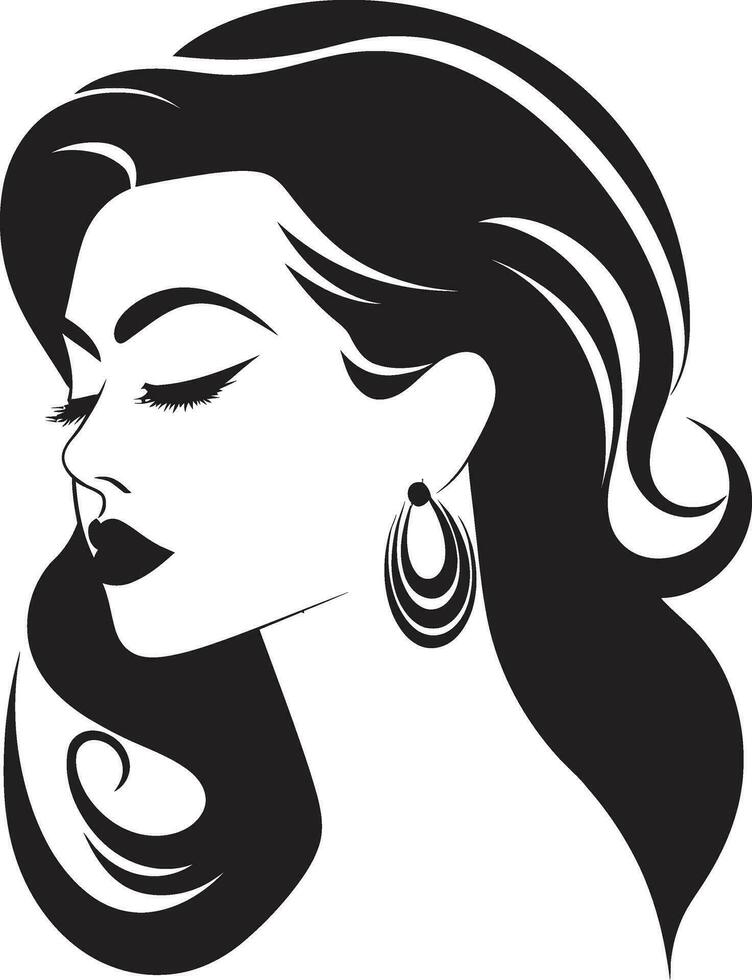 mysteriös locken weiblich Gesicht Logo im einfarbig zeitlos Eleganz Logo mit ein Frauen Gesicht vektor