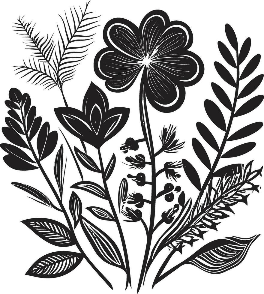svart och frodig exotisk blommig vektor majestätisk djungel botanisk blommig logotyp emblem