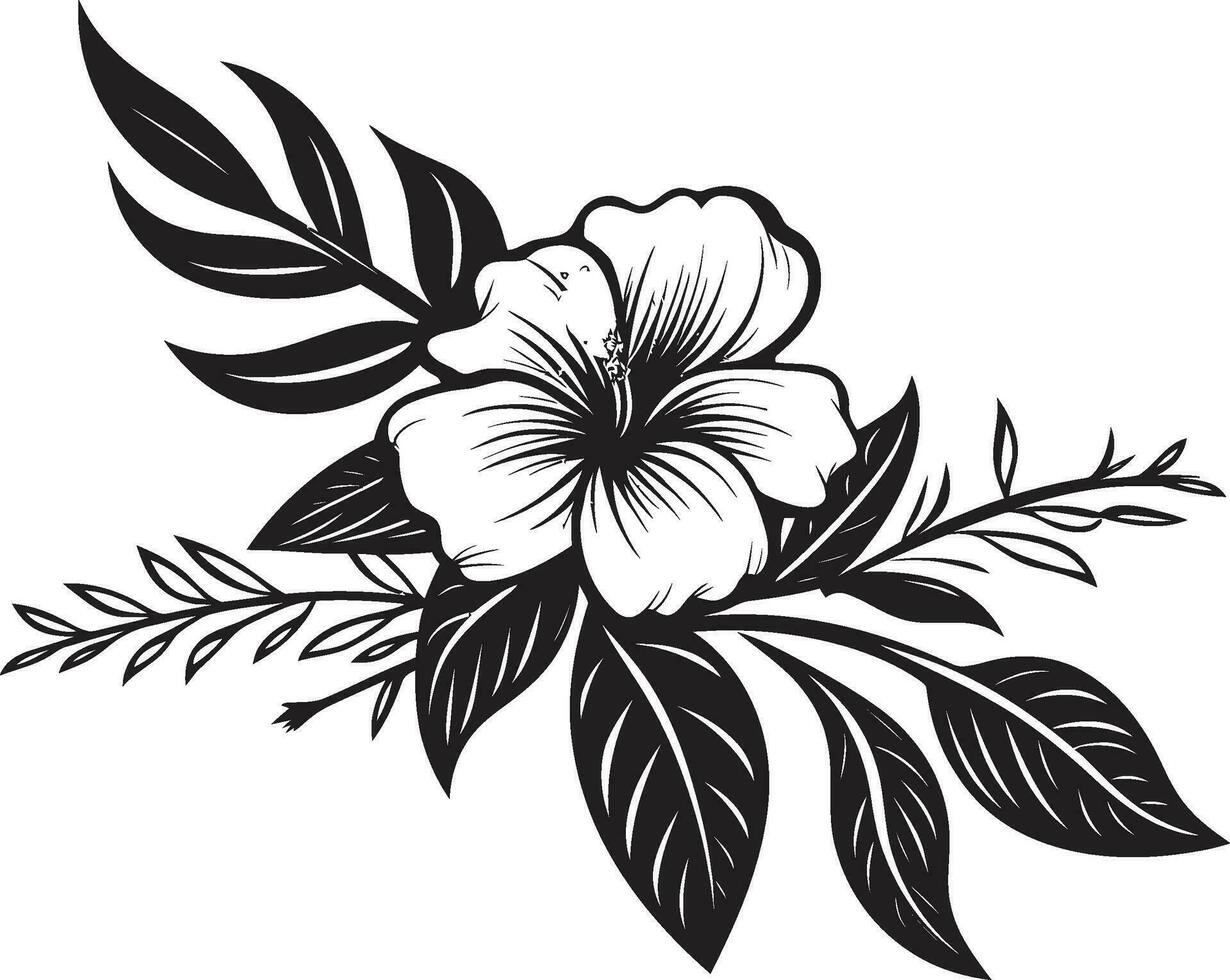 schwarz und Fett gedruckt botanisch Blumen- Vektor Emblem ikonisch Paradies schwarz Logo mit exotisch Blumen-
