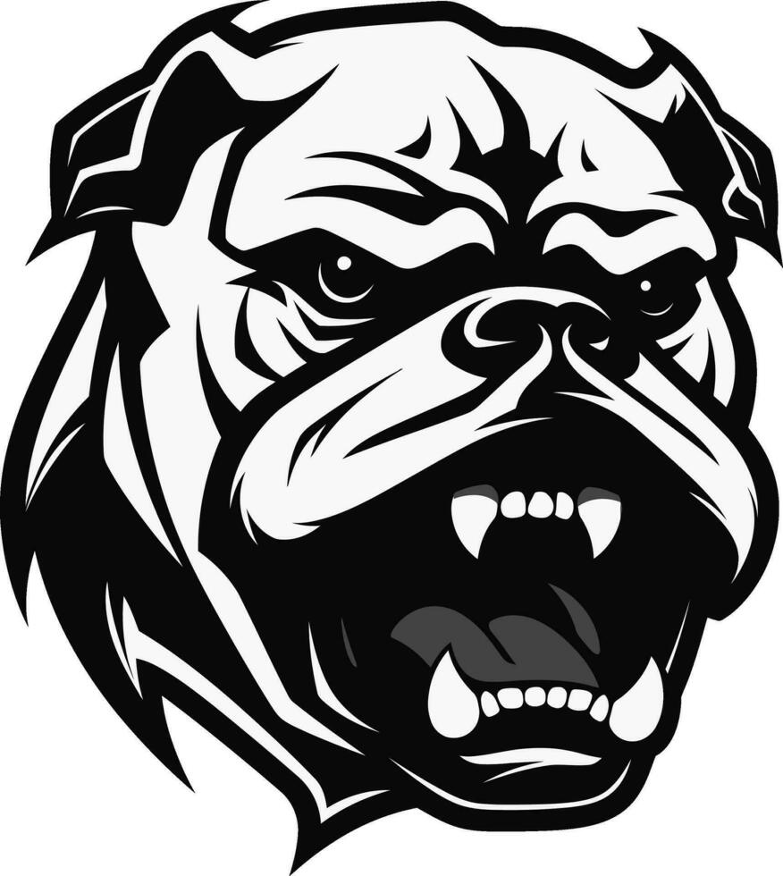 Bulldogge Geist schwarz Logo mit ikonisch Hund Eckzahn Mut Vektor Symbol im schwarz