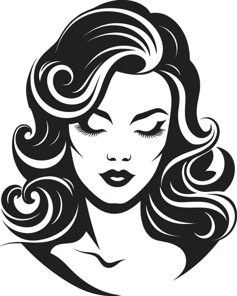 elegans upplyst kvinna ansikte i svart logotyp ikoniska skönhet svart logotyp med honor ansikte vektor