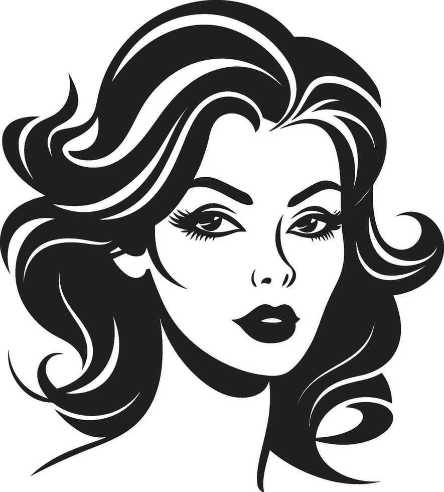 geformt Schönheit weiblich Gesicht im schwarz Logo zeitlos locken schwarz Gesicht Design Emblem vektor