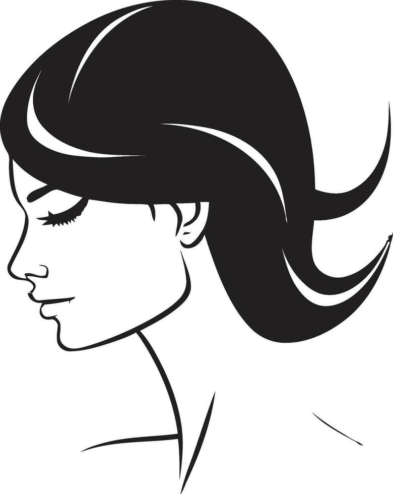 feminin locken schwarz Logo von ein weiblich Gesicht ikonisch Blick Vektor Symbol mit schwarz weiblich Gesicht