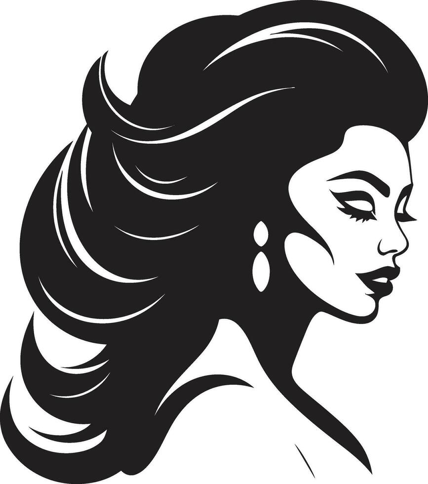 evig locka logotyp med kvinna ansikte ikon i svart svartvit bemyndigande genom lugn svart kvinna ansikte emblem i svartvit vektor