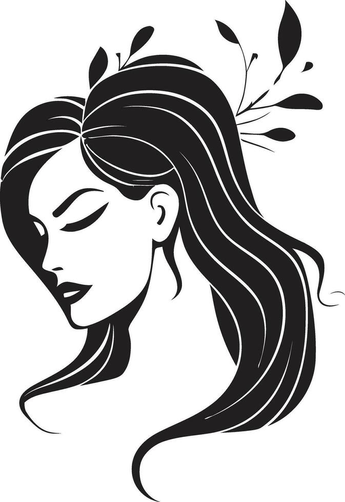 geformt Gelassenheit Frauen Gesicht im schwarz Logo zeitlos locken schwarz Gesicht Design Emblem vektor