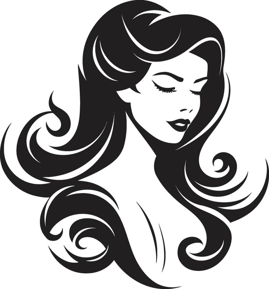 faszinierend locken Vektor Symbol von Frauen Gesicht im schwarz sublimieren Gelassenheit schwarz Logo mit ein Frauen Profil