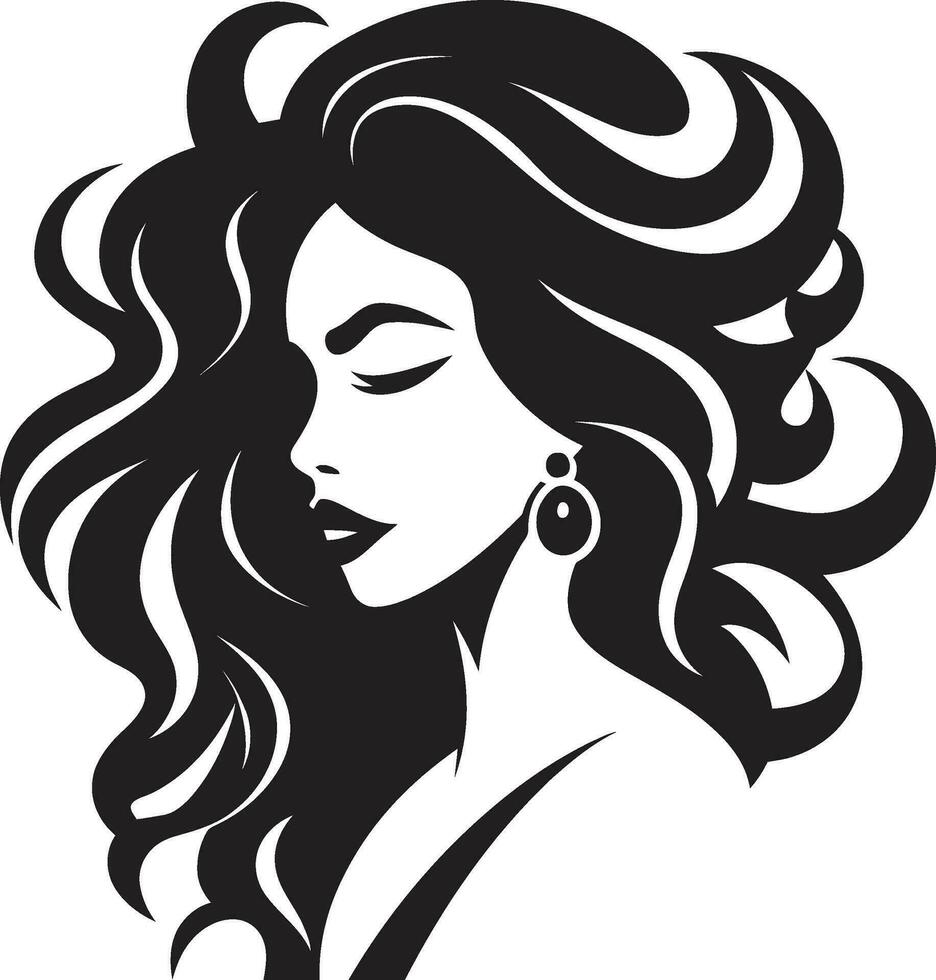 zeitlos locken schwarz Gesicht Vektor Symbol mit Frauen Gesicht im einfarbig elegant Linien schwarz Logo mit Frauen Gesicht Symbol im einfarbig
