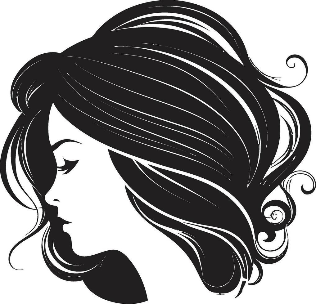 Eleganz im einfarbig weiblich Gesicht Logo mystisch Schönheit Logo mit ein Frauen Profil im schwarz vektor