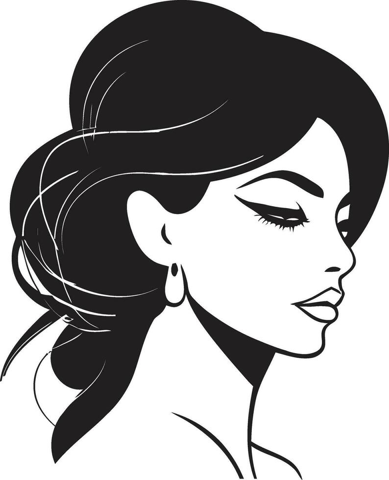 elegans avtäckt logotyp med kvinnors ansikte feminin locka svart logotyp av en kvinna ansikte vektor
