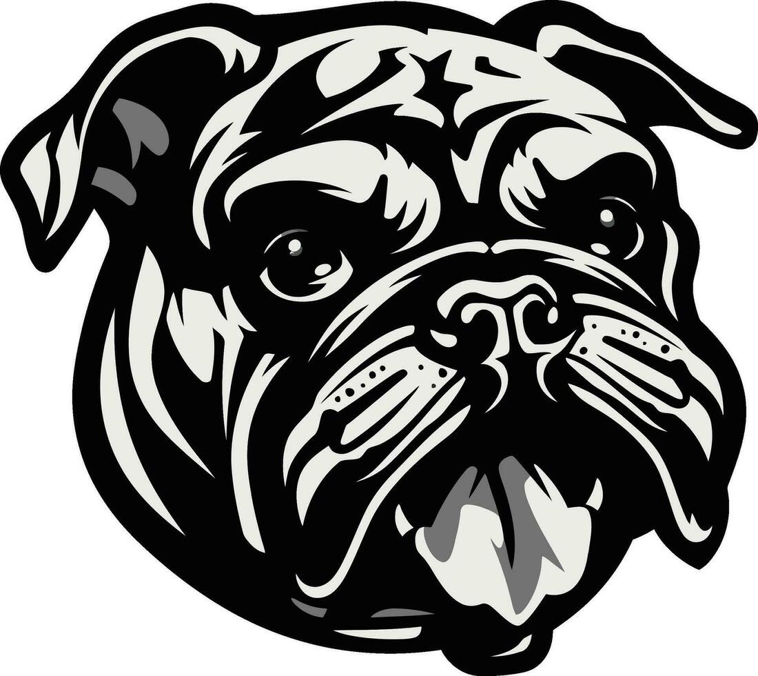 Bulldogge Majestät ikonisch Emblem im schwarz monochromatisch Leistung schwarz Bulldogge Vektor Symbol
