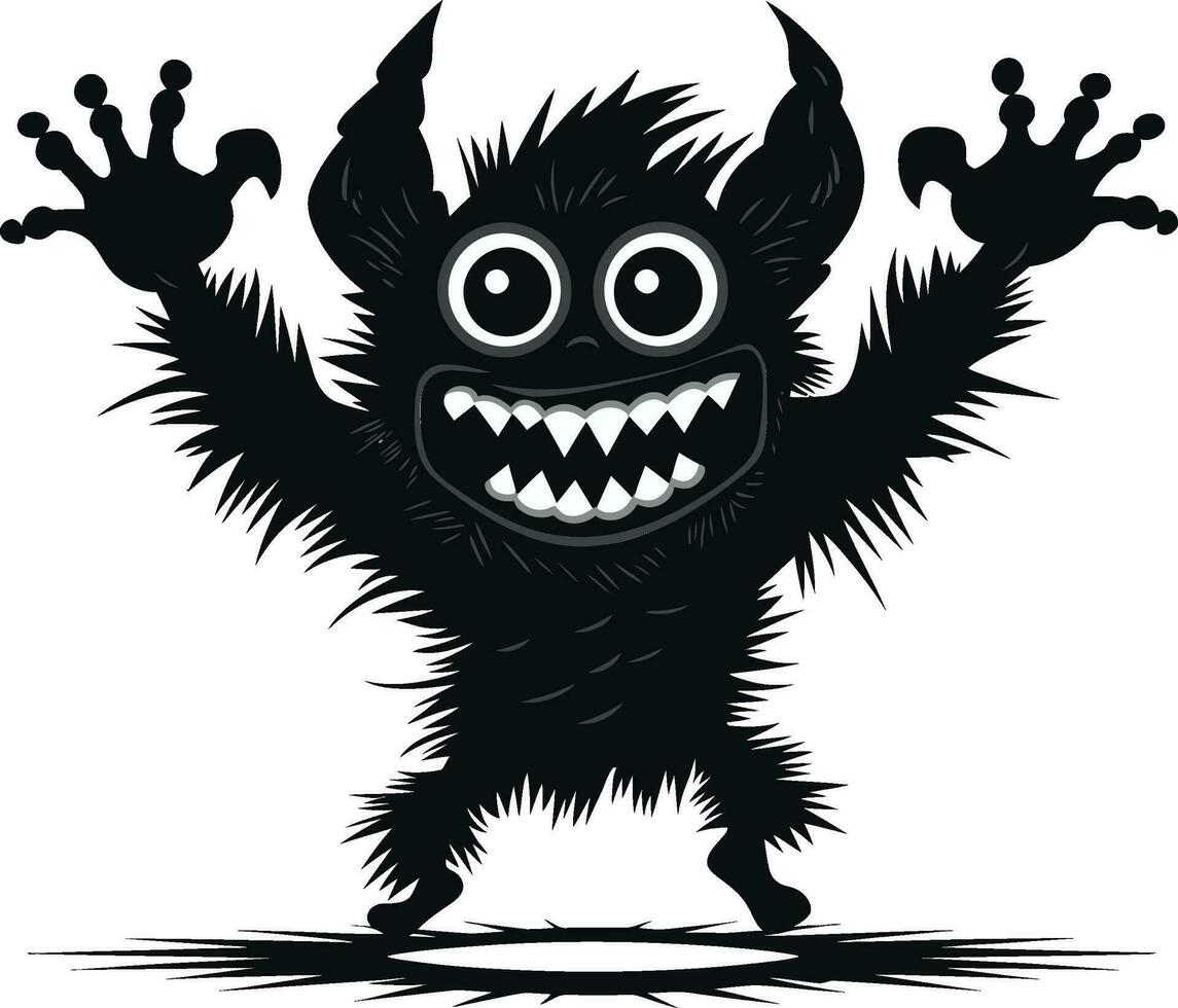kusligt förträfflighet tecknad serie monster i svart logotyp ikoniska varelse släpptes loss svart emblem design vektor