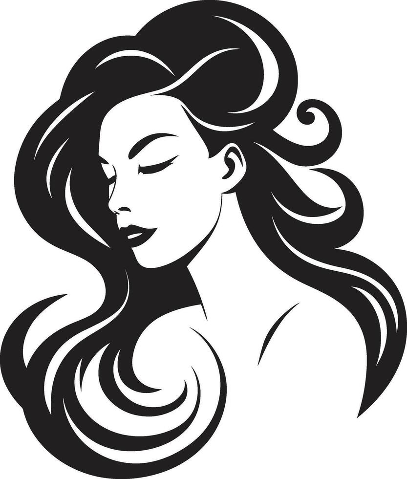 geformt Schönheit schwarz weiblich Gesicht im Emblem mystisch locken schwarz Logo von ein Frauen Gesicht vektor