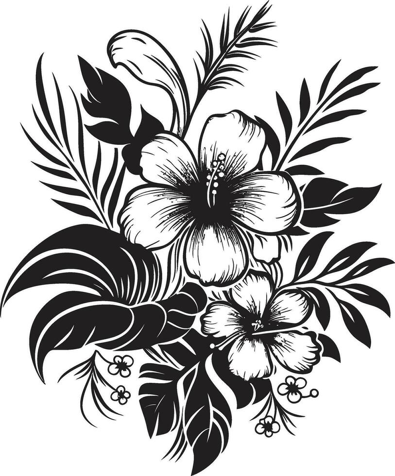 blommig elegans i svartvit svart vektor ikon vektor artisteri omdefinieras tropisk blommig emblem