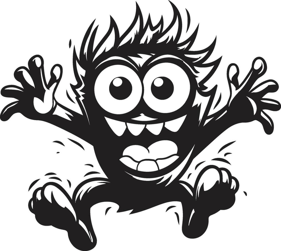 schwarz und charmant Karikatur Monster- Vektor Symbol monströs Maskottchen Karikatur Monster- Logo