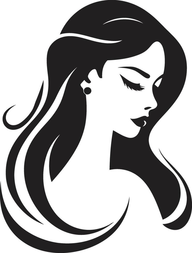 Ermächtigung durch Eleganz weiblich Gesicht Emblem im schwarz faszinierend Blick schwarz Logo von ein Frauen Gesicht vektor