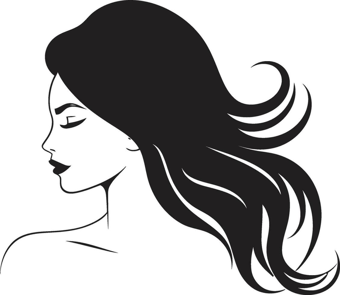 evig locka logotyp med kvinna ansikte ikon i svart bemyndigande genom lugn svart kvinna ansikte emblem i logotyp vektor