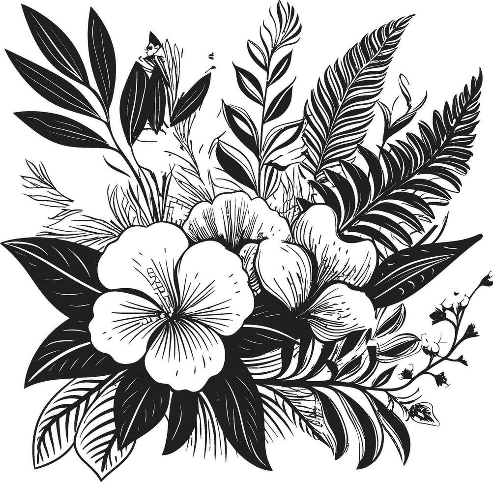 tropisch Pracht botanisch Blumen- Emblem im schwarz schwarz Schönheit exotisch Blumen- Logo Meisterschaft vektor