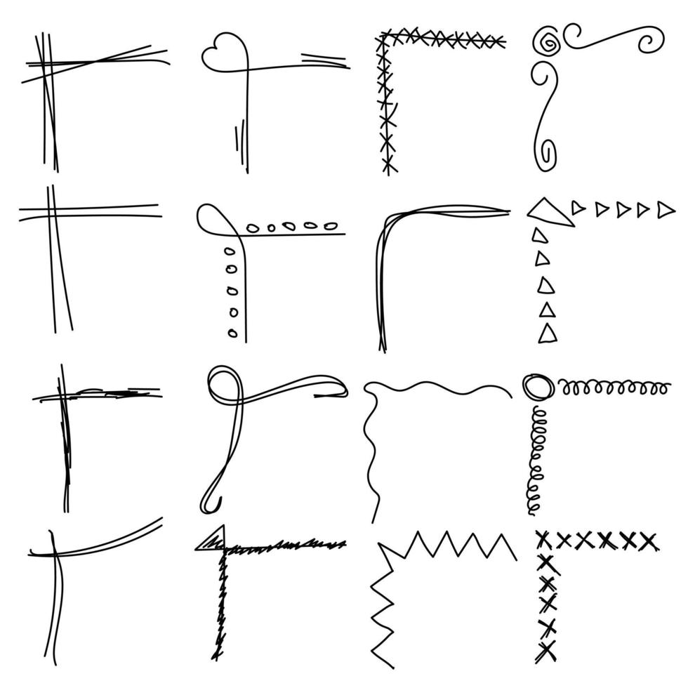 uppsättning doodle hörn för att dekorera anteckningar vektor