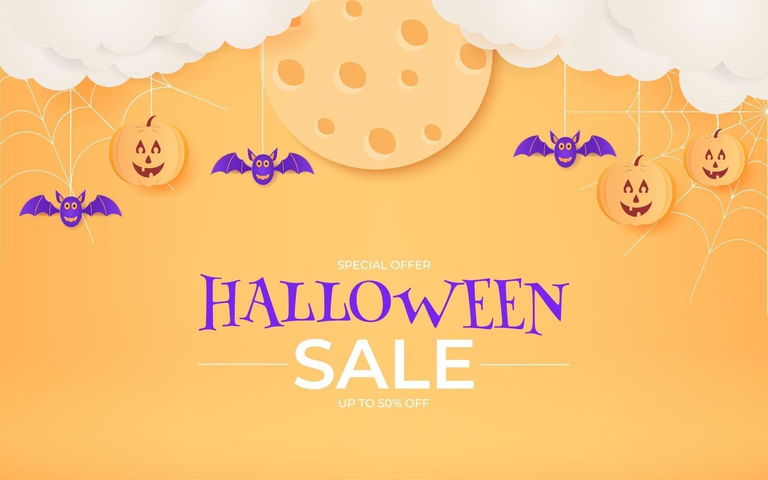 halloween försäljning banner design med pappersklipp stil för marknadsföring. vektor