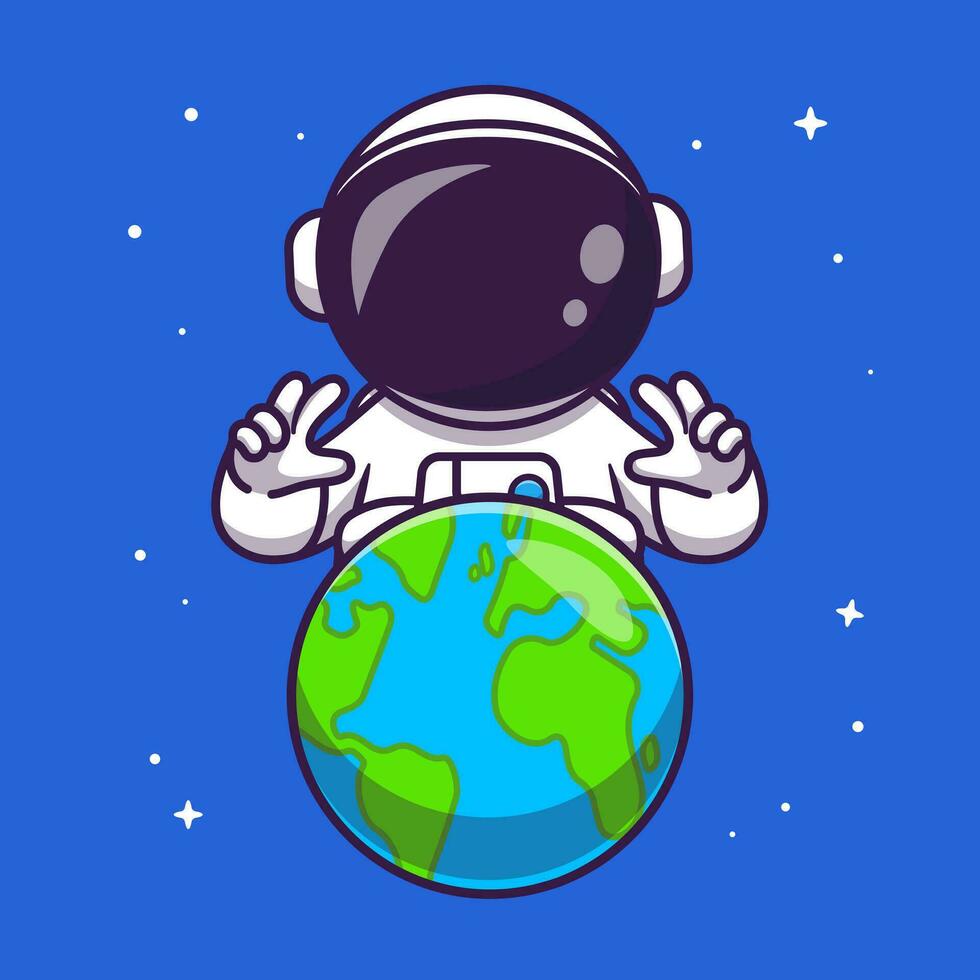 söt astronaut med jord i Plats tecknad serie vektor ikon illustration. teknologi vetenskap ikon begrepp isolerat premie vektor. platt tecknad serie stil