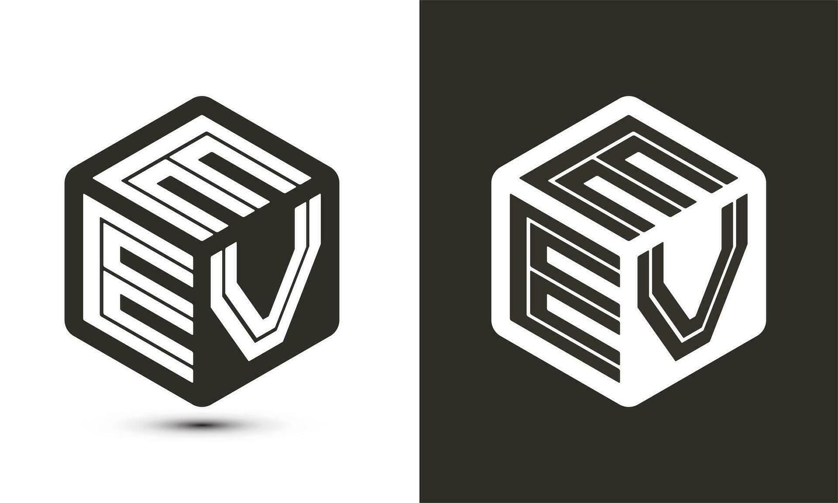 eev brev logotyp design med illustratör kub logotyp, vektor logotyp modern alfabet font överlappning stil.