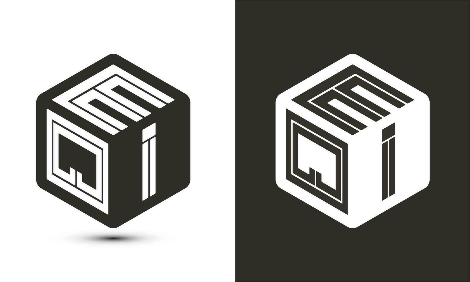 eqi brev logotyp design med illustratör kub logotyp, vektor logotyp modern alfabet font överlappning stil.