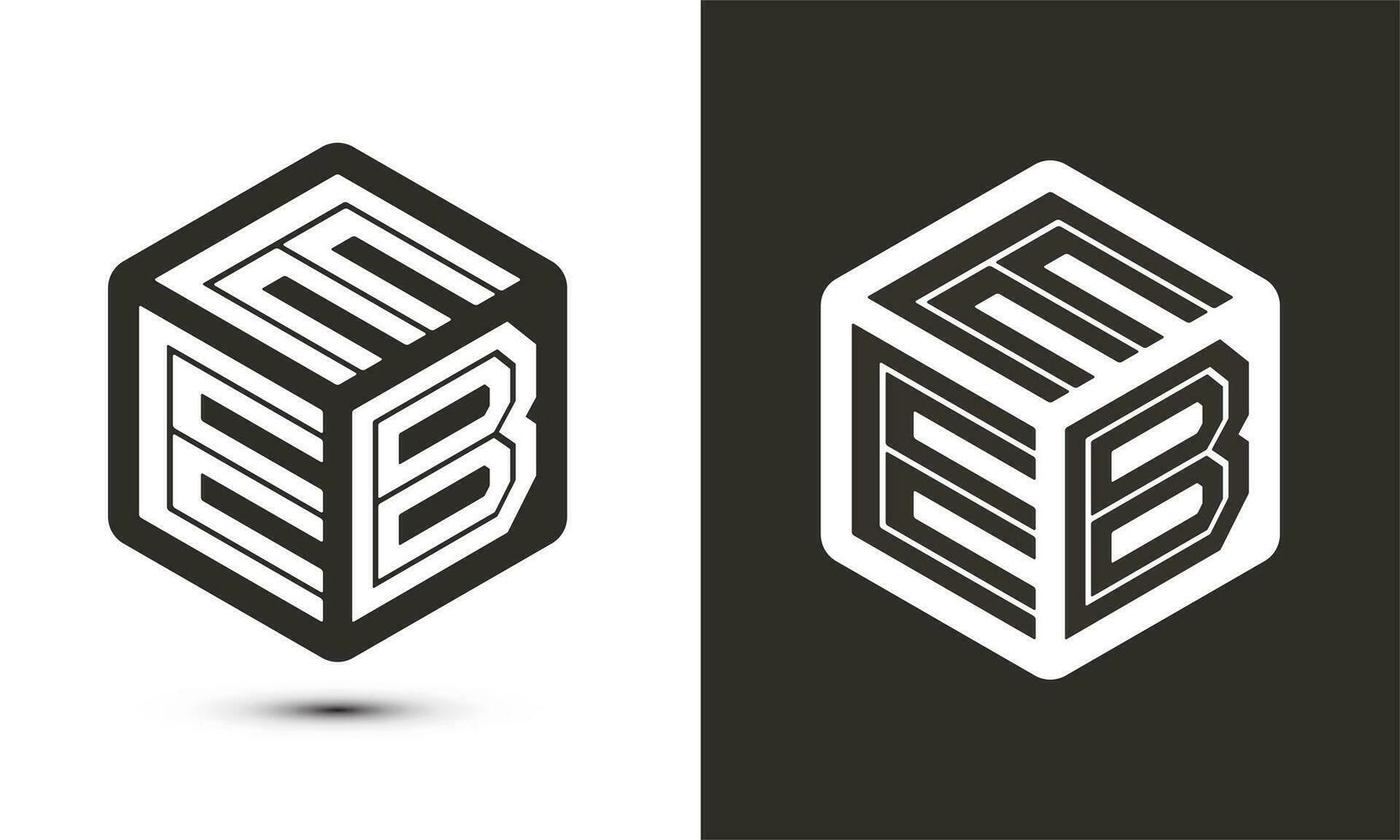 eeb brev logotyp design med illustratör kub logotyp, vektor logotyp modern alfabet font överlappning stil.