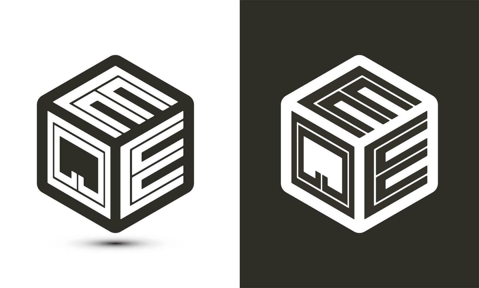 eqe brev logotyp design med illustratör kub logotyp, vektor logotyp modern alfabet font överlappning stil.