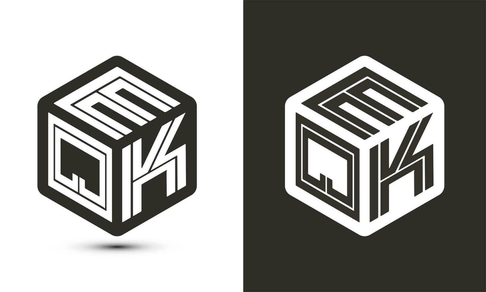 eqk brev logotyp design med illustratör kub logotyp, vektor logotyp modern alfabet font överlappning stil.
