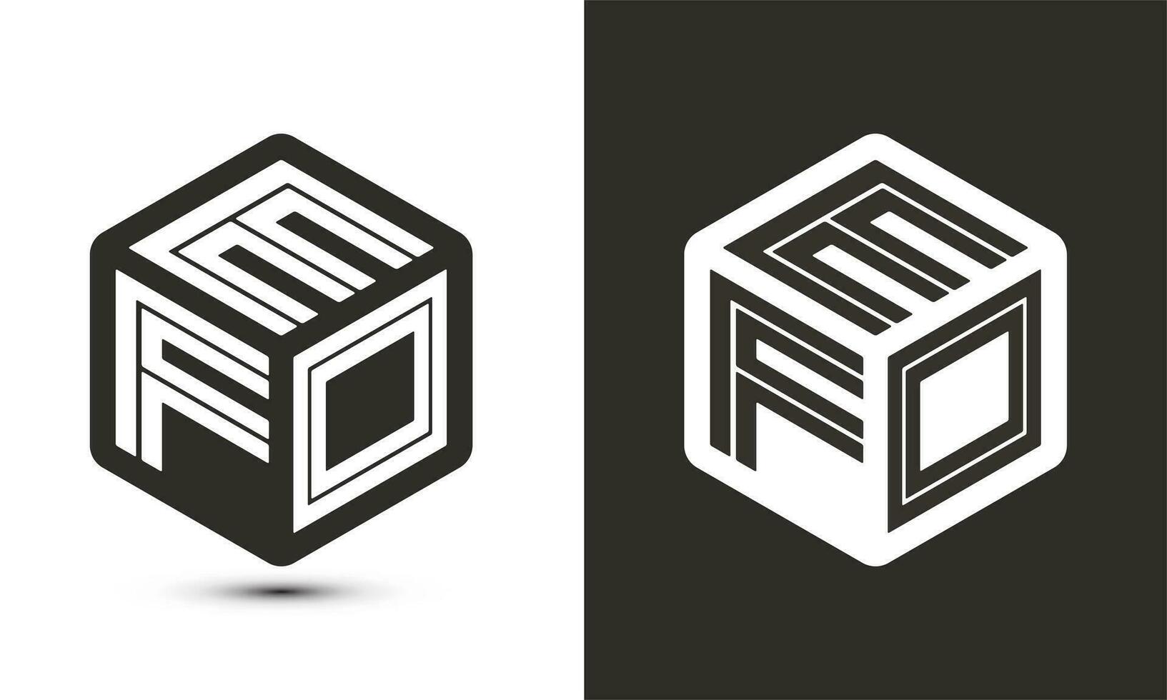 efo brev logotyp design med illustratör kub logotyp, vektor logotyp modern alfabet font överlappning stil.