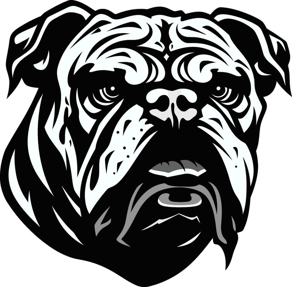 Bulldogge Majestät ikonisch Emblem im schwarz monochromatisch Leistung schwarz Bulldogge Vektor Symbol