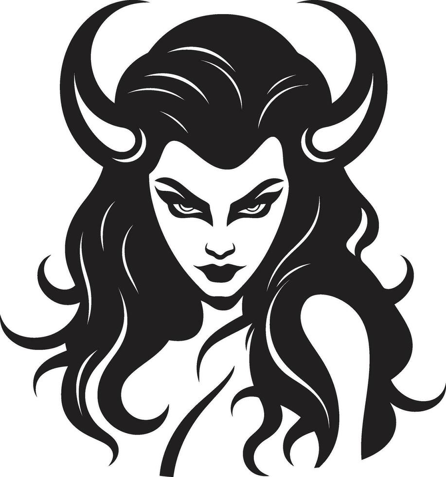 syndig förförerska skön demon logotyp design mystisk frestelse svart logotyp med frestande demon vektor