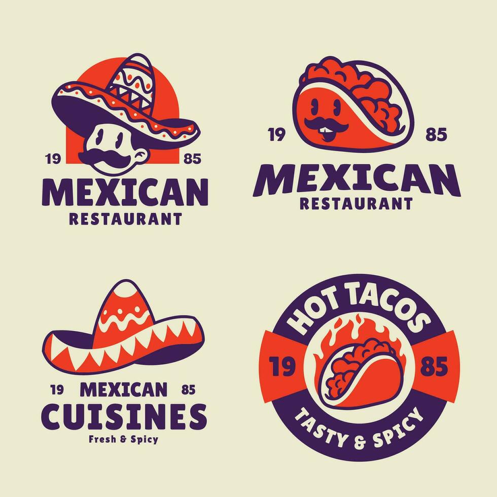 einstellen von Mexikaner Essen Restaurant Logos und Etiketten Sammlung vektor