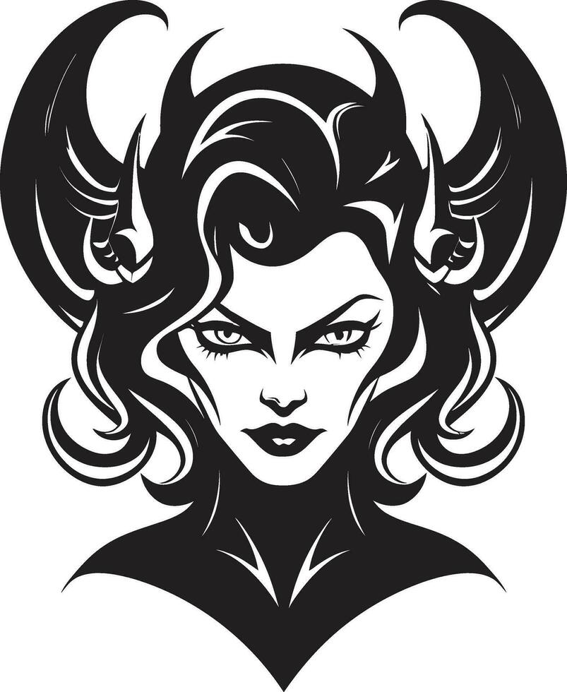 förtjusande skönhet svart demon ikon i vektor elegant utbrott skön kvinna demon logotyp