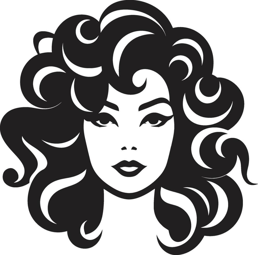lockig Silhouette ein Frauen einzigartig Symbol Tinte schwarz Locken ein Haar Emblem von Schönheit vektor
