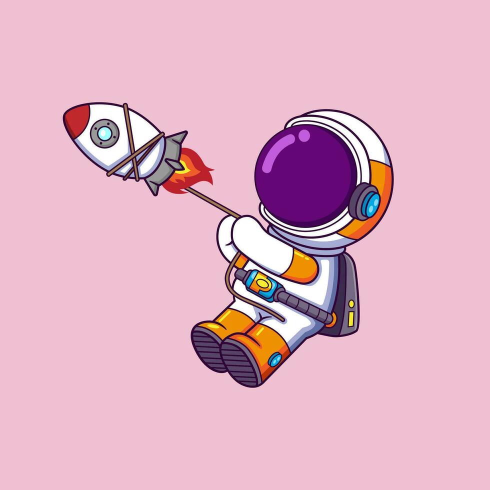 süß Astronaut spielen Rakete Karikatur Charakter vektor