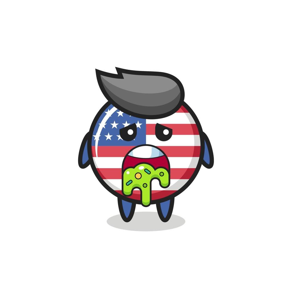 der süße US-Flaggen-Abzeichen-Charakter mit Kotze vektor