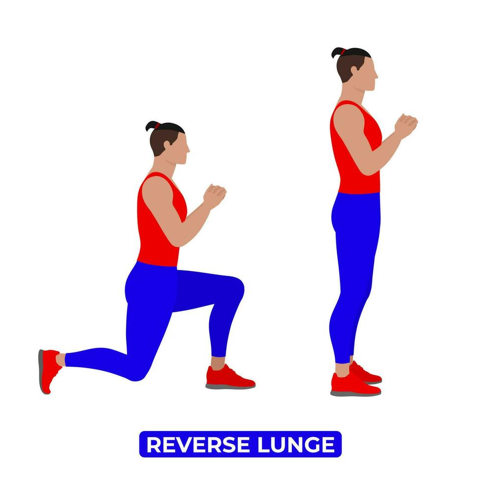 vektor man håller på med omvänd utfall. kroppsvikt kondition ben träna träning. ett pedagogisk illustration på en vit bakgrund.