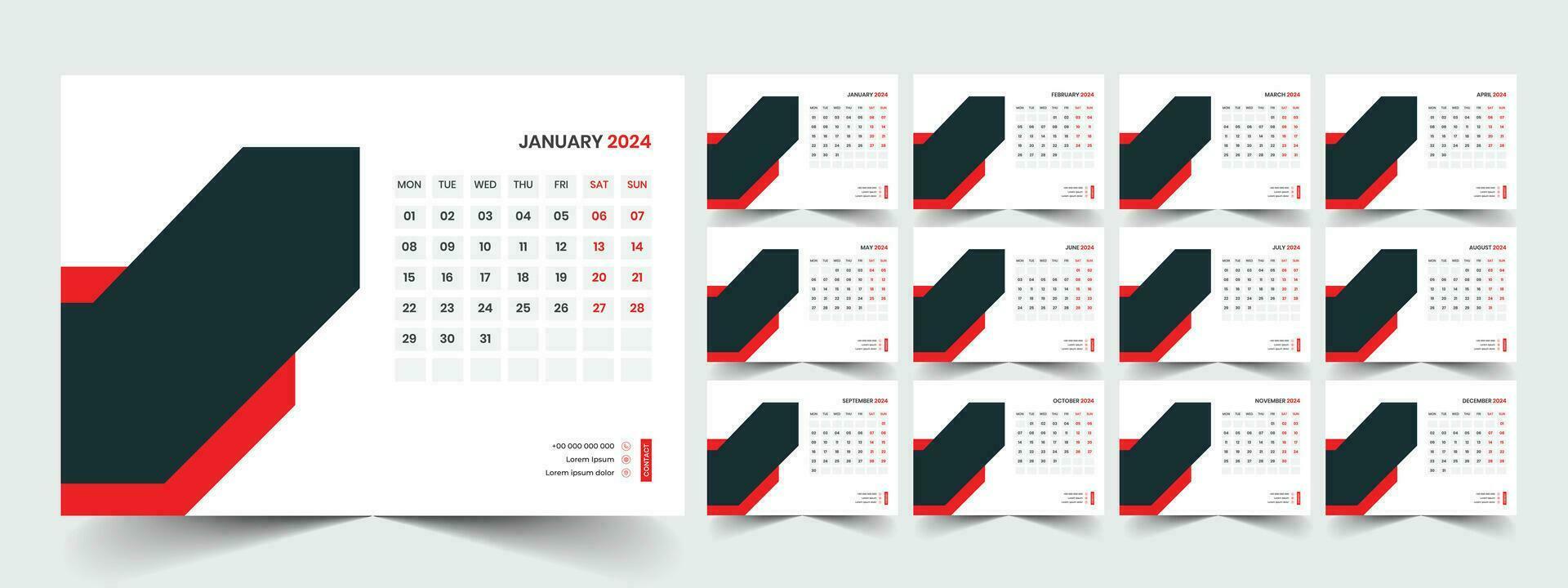 planerare mall med kalender för 2024 år vektor