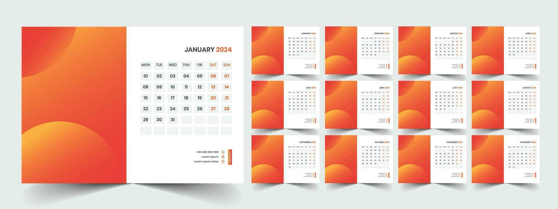 Schreibtisch Kalender 2024 Vorlage Design, Büro Kalender 2024 vektor