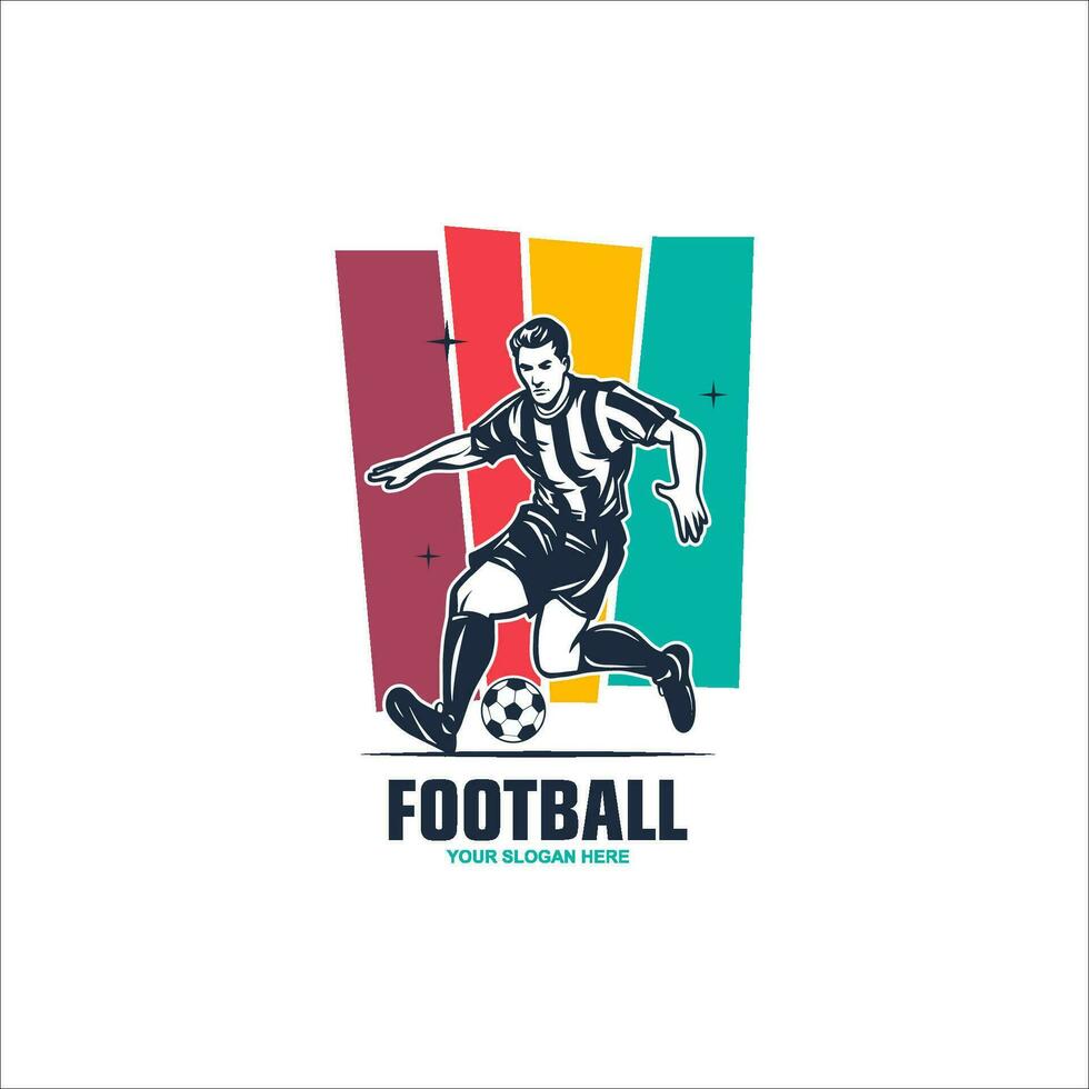 Fußball Spieler schlagen Ball Logo Vektor. Fußball Sport Symbol vektor